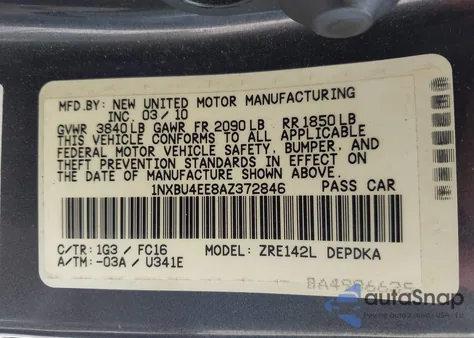 2010 Toyota Corolla Le z USA, uszkodzony, nr VIN 1NXBU4EE8AZ372846